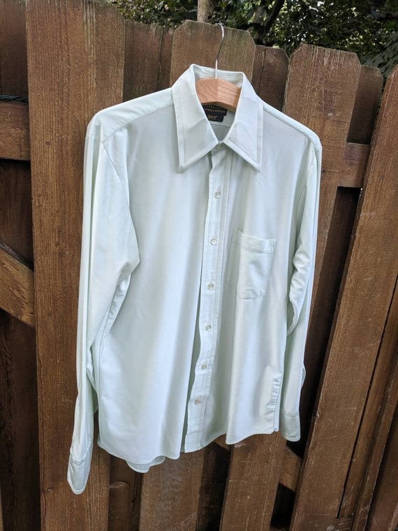 1970s Pastel Green Disco Lounge Button Up