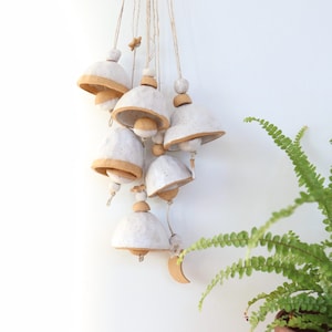 Handmade Ceramic Bell: White Speckled Clay, Japandi Wall Hanging