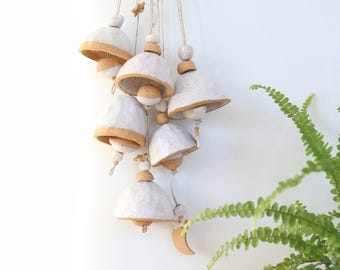Handmade Ceramic Bell: White Speckled Clay, Wall Hanging, Unique Mother’s Day Gift