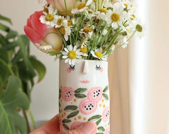 Pink Vase 6: Flower Face Vase • Vase for Flowers • Boho Home Decor • Handmade Face Vase • Face Pot • Plant Lover • Unique Mother’s Day Gift