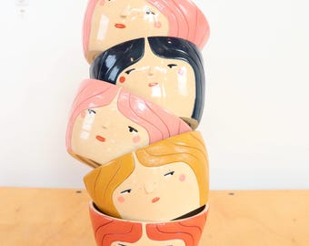 Handmade Pottery Ceramic Bowl with Freckled Face