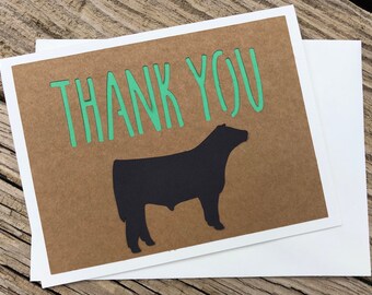 Cactus 4-H Show Lamb Appreciation Card FFA Cards Watercolor Cards Thank You Card Show Pig Show Goat Card Steer Show Steer