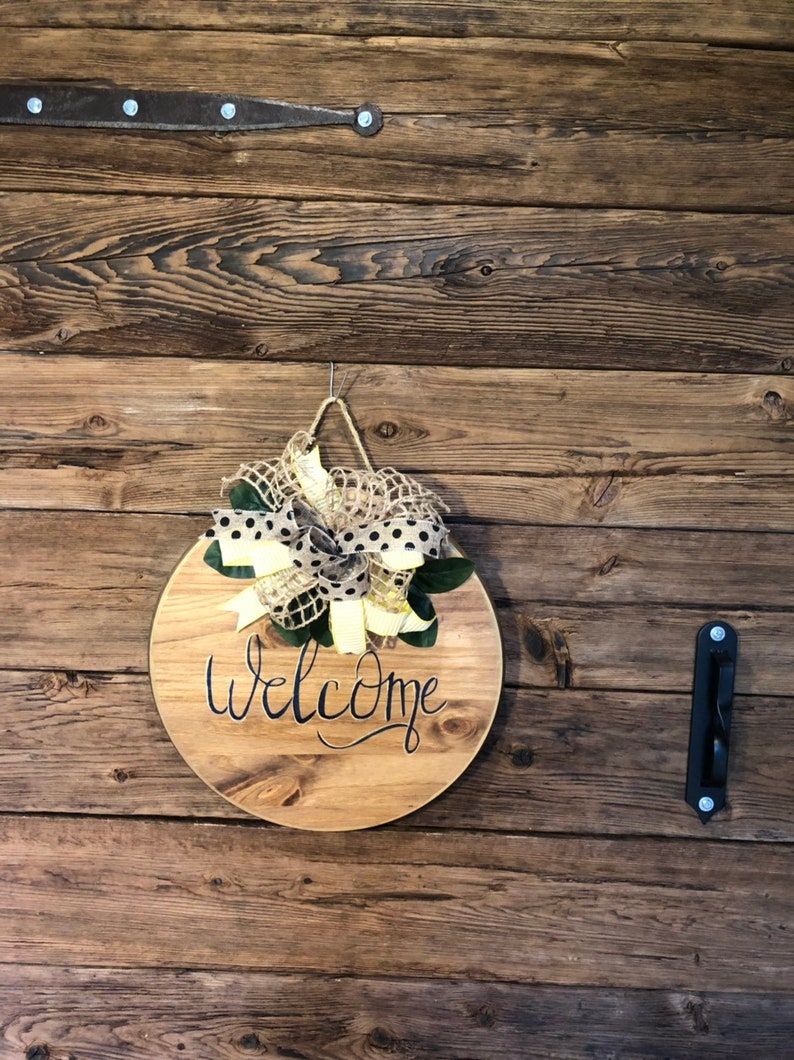 Door Welcome Stain Sign, Round Wooden Welcome Signs, Stained Wooden ...