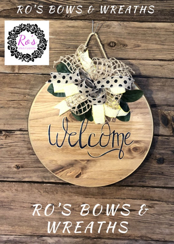 Door Welcome Stain Sign Round Wooden Welcome Signs Stained Etsy