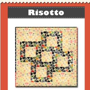 May include: A quilting pattern called "Risotto" for a quilt using 2 1/2 inch strips. The pattern features a black and white checkered design with a floral background.
