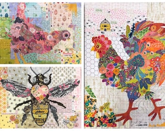 Teeny Tiny Collage Patterns Group #6 - Rooster, Hen, and Bee by Laura Heine