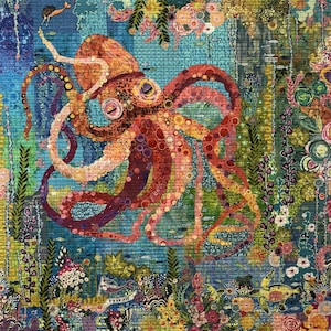 Octopus Garden Collage Quilt Pattern 40" x 45" by Laura Heine