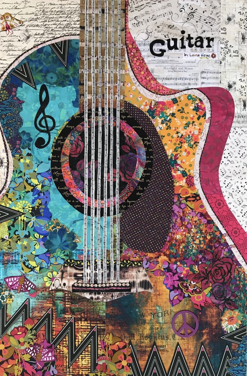 Guitar Collage Quilt Pattern by Laura Heine zdjęcie 1