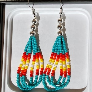 Turquoise & Fire Beaded Dangle Earrings