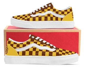 Brown & Gold Checkered Canvas Skate Shoes