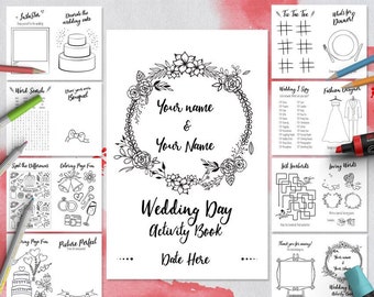 Wedding Coloring Book, 16 Page Printable Activity Book for Kids, Instant Download, Children's Reception Games,