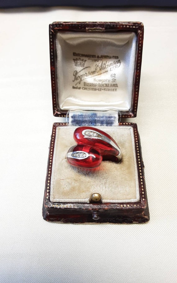 Stylish Vintage Sterling Silver, Red Lucite and R… - image 1
