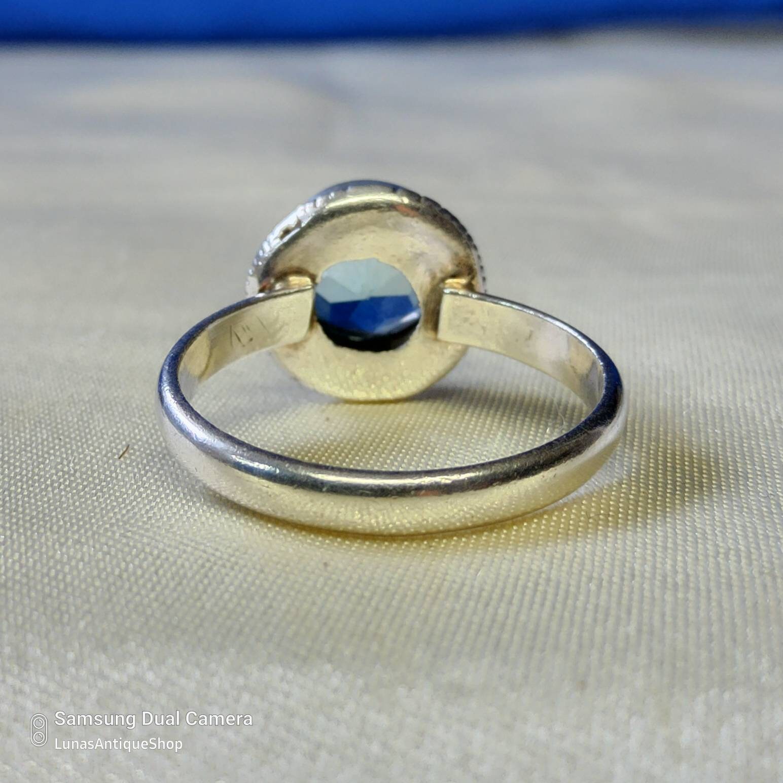Bague Vintage Argent 925 Topaze à Facettes - Taille 55 - Bijou Ancien Cisellé - Occasion