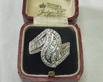 Beautiful Vintage, Woman's Sterling Silver and Natural Sparkling Cubic Zirconia Cluster Ring.