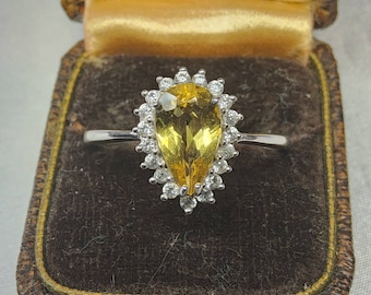 Fantastic Vintage, Women's Sterling Silver, Natural Spinel and Natural Yellow Faceted Tourmaline Halo Ring. UK size T 1/2, US size 9 3/4