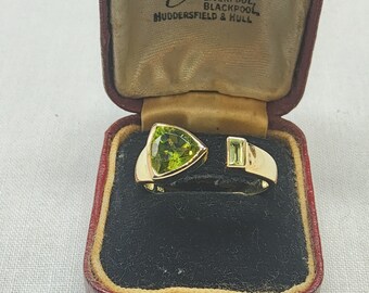 Superb Vintage, Woman's Gilded Sterling Silver and Natural Double Peridot Statement Ring.