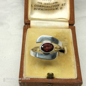 Stylish Vintage Women&#39;s Sterling Silver and Natural Red Tourmaline Solitaire Ring.