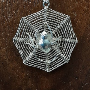 Superb Vintage Sterling Silver Filigree Spider and Web Pendant.