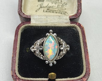 Beautiful Vintage, Woman's Highly Decorative Sterling Silver and Natural Opal Statement Ring.