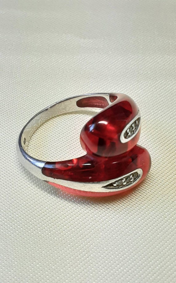 Stylish Vintage Sterling Silver, Red Lucite and R… - image 10