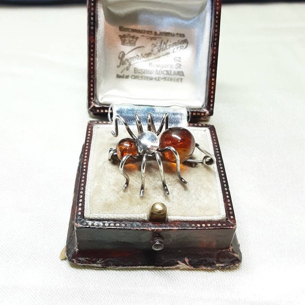 Fantastic Vintage Sterling Silver and Natural Baltic Amber Spider Brooch.