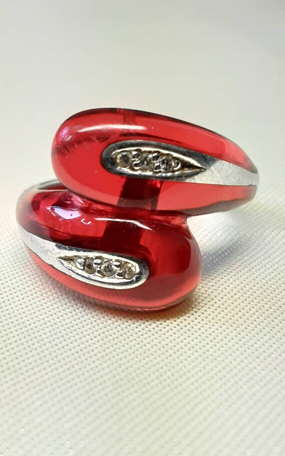 Stylish Vintage Sterling Silver, Red Lucite and R… - image 5