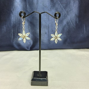 Stunning Vintage, Woman's Sterling Silver and Large Natural Moonstone Floral Earrings.