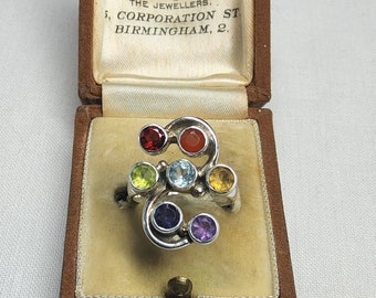 Fantastic Vintage, Woman's Sterling Silver and Natural Multi Gemstone Statement Ring.