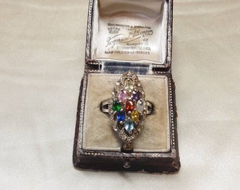 Stunning Vintage Sterling Silver and Multi Coloured Natural Tourmaline Statement Ring.