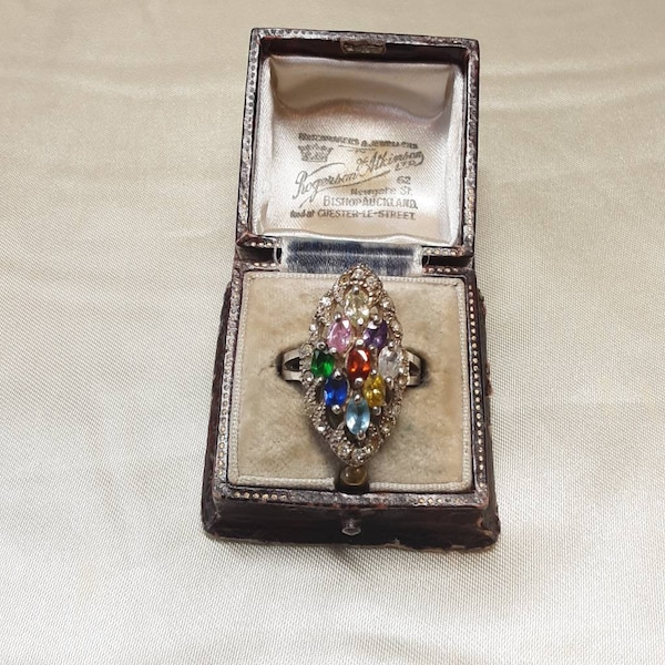 Stunning Vintage Sterling Silver and Multi Coloured Natural Tourmaline Statement Ring.