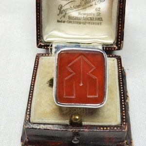 Fantastic 1976 Vintage, Woman&#39;s Sterling Silver and Natural Carnelian Intaglio Statement Ring.