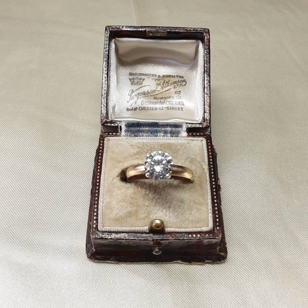 Spectacular Vintage Gold and Large Sparkling Cubic Zirconia Solitaire Ring.