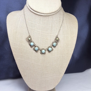 Superb 1930s, Women&#39;s Czech Blue Peking Glass Bead Necklace with 800 Silver Chain.