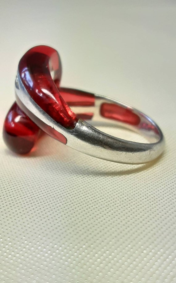 Stylish Vintage Sterling Silver, Red Lucite and R… - image 6