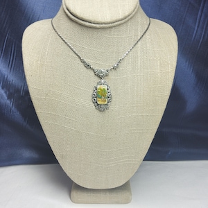 Superb Victorian Antique, Woman&#39;s Highly Decorative Silver Necklace with a Hand Painted Pendant.