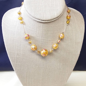 Excellent, Antique, Art Deco, Foil Glass, Bead Necklace.