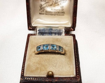 Stunning Vintage Gold, Ice Blue Topaz and Diamond Ring.