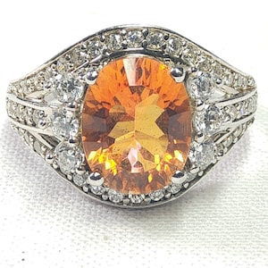 Beautiful Vintage, Woman&#39;s Sterling Silver, Natural Cubic Zirconia and Natural Faceted Multi Coloured Tourmaline Statement Ring.