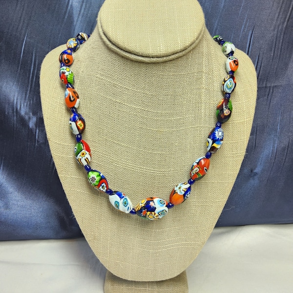 Stunning Art Deco, Antique, Woman's Colourful Venetian Millefiori Glass Beaded Necklace.