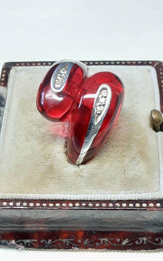 Stylish Vintage Sterling Silver, Red Lucite and R… - image 3