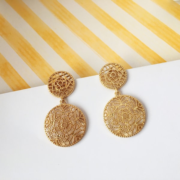 Invisible clip on earrings, Golden Indian Style Toten Earrings