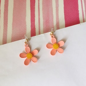 Invisible clip on earrings, Pink Flower earrings