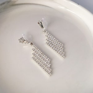 Invisible clip on earrings, Diamond-design Silver Earrings