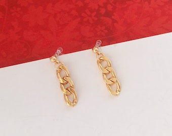 Invisible clip on earrings, Gold Chain Earrings