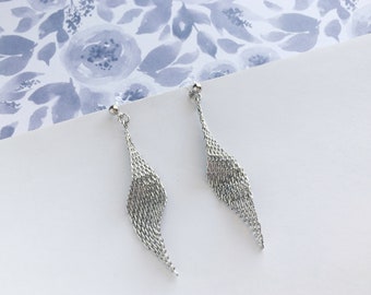 Invisible clip on earrings, Diamond Shaped Silver Chain Earrings