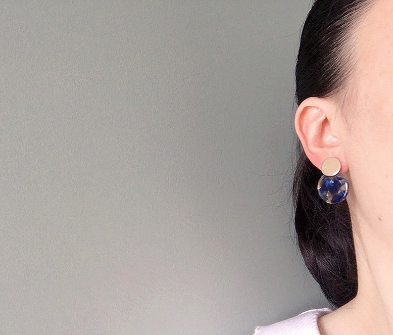 Invisible clip on earrings Blue Resin Earrings