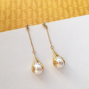 Invisible clip on earrings, Pearl Long Earrings