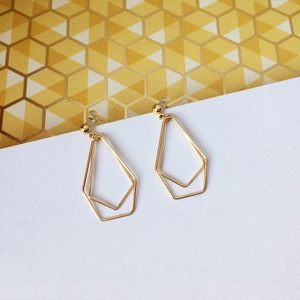 Invisible clip on earrings, Golden Diamond Shape Hoop Earrings