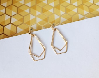 Invisible clip on earrings, Golden Diamond Shape Hoop Earrings