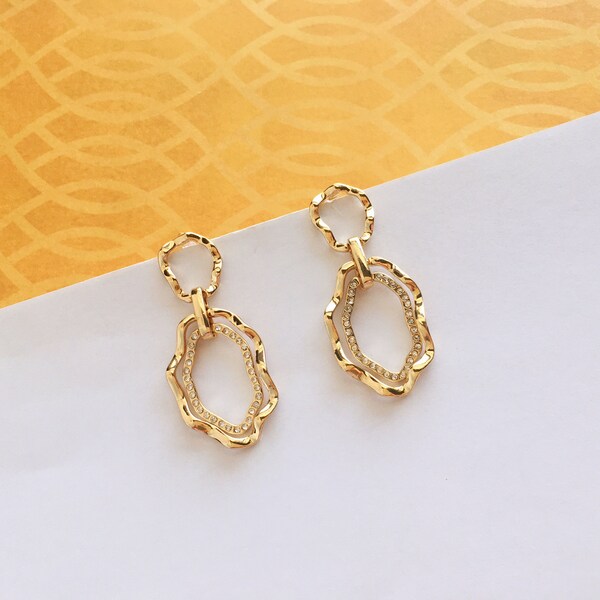 Invisible clip on earrings, Diamond-designed Golden Hoop Earrings